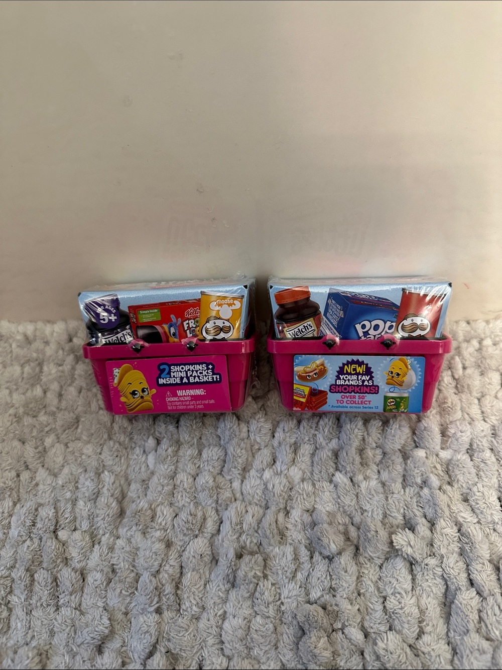 Shopkins Mini Basket, Set of 2- Bright Pink Play Baskets with Collectible Packs